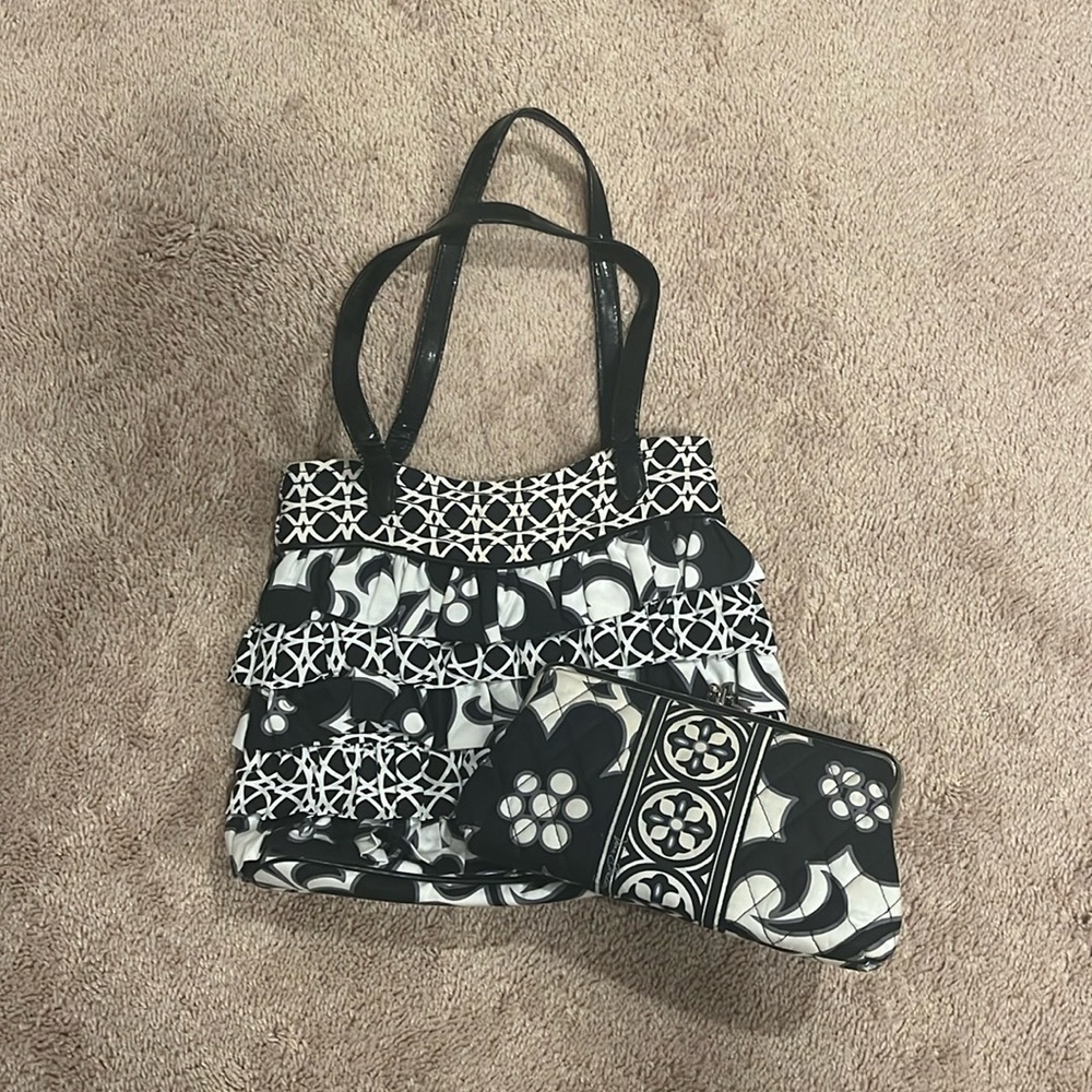 Vera Bradley BUNDLE “Night & Day” Cha Cha Purse w/ matching Clutch Wallet